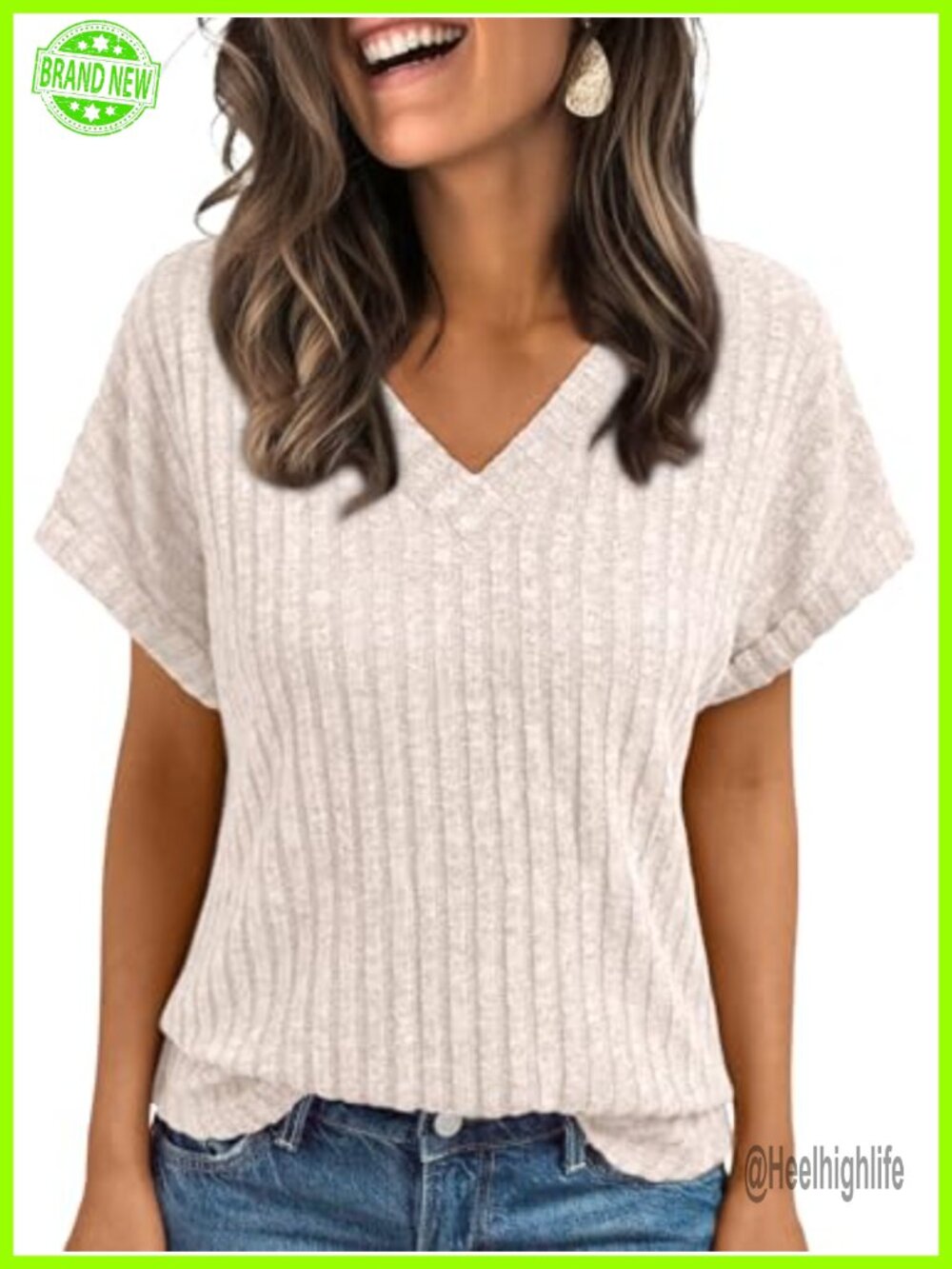 Womens Short Sleeve V Neck Soft Knit Top Casual Tunic Blouse
